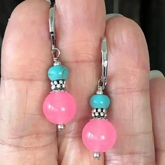 Gorgeous Pink and Blue Leverback Sterling Silver Drop Earrings NWT - Picture 1 of 3